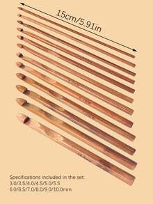12pcs Natural Bamboo Crochet Hook Set, 3.0-10.0mm Assorted Sizes, Smooth Knitting Needles Suitable For DIY Crochet & Knitting, Ideal Gift For Beginners & Crochet Enthusiasts - Carbonized Small Beads - View 10
