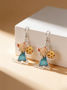 1 Pair Creative Cute Mouse Holding Cookie Acrylic Dangle Earrings, Fashionable School Series, Suitable For Teachers And Students, Daily Wear Gift Jewelry - The Mouse Takes the Cookie - View 4