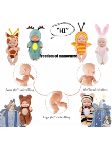 Búp bê tái sinh mini, Búp bê nhồi bông trẻ em, Búp bê sống động như thật có thể giặt được với trang phục động vật nhiều màu sắc, Búp bê dễ thương, Búp bê nhập vai, Thích hợp cho bé trai và bé gái, Quà tặng sinh nhật, Búp bê tái sinh, Búp bê, Búp bê nhồi bông, Búp bê - nhiều màu - Xem 5