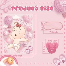 可爱的粉色婴儿派对游戏——给宝宝贴奶嘴海报套装，包含贴纸和眼罩，适合女宝宝生日派对 - 彩色 - 查看 4