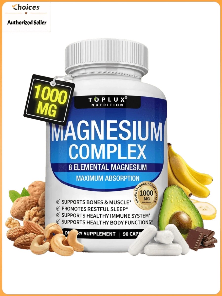 Toplux Magnesium Complex Capsules | 1000mg Multi-Source Magnesium Blend | Vegan Non-GMO Dietary Supplement | 90 Capsules - 1 Bottle - View 1