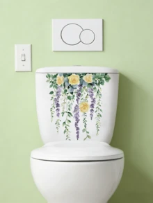 1 pieza Adhesivo de pared para baño con diseño de enredadera púrpura, decoración de pared de PVC resistente al agua, fácil de aplicar y retirar, decoración del hogar, adhesivo de pared - Pegatinas decorativas para el baño - Ver 2