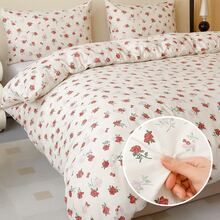 Juego de funda nórdica de 3 piezas con estampado floral de rosas rojas vintage francesas de 160x200cm y 220x200cm para cama doble y super king, 100% algodón, romántico estilo cottagecore, con fundas de almohada de 70x80cm con cremallera - Multicolor - Ver 5