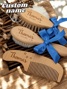 Customized Air Cushion Comb, Personalized Smooth Hair Comb, Ladies Initial Name Hair Comb, Men's Hairbrush, Laser Engraved Wooden Hair Brush Set, Wedding, Valentine's Day, Mother's Day Gift, Travel Comb, Couple Family Gift, Birthday Gift, Aesthetic - Multicolor - View 2
