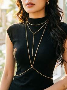 1件金色多层胸罩链，性感比基尼身体链饰品，适合女性夜店佩戴 - 金色 - 查看 2