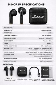 Marshall MINOR IV 蓝牙耳机，超长续航，舒适设计，IPX4 防水，多点蓝牙连接，轻巧触控，黑色 - 黑色 - 查看 5
