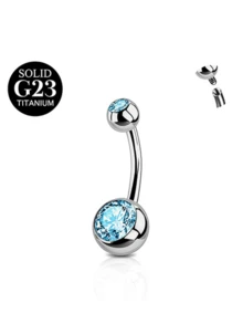1pc Titanium Alloy Pink And Blue Cubic Zirconia Women's Belly Ring, 14G Short Belly Piercing Jewelry, Internal Threaded Belly Ring 6/8/10/12/14/16mm - Silver - View 14