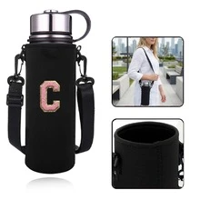 1 túi đựng bình nước thể thao giữ nhiệt 550-1500ml, kiểu đeo chéo, có dây đeo điều chỉnh được, kèm vỏ đựng bình nước thêu chữ A-Z. - màu đen - Xem 54