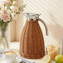 1.5L Thermal Carafe, 0.4Gal Stainless Steel Dual Wall Vacuum Thermal, 12h Warm & 24h Cold Retention, Hand Woven Rattan Body Coffee Carafe For Home, Coffee Shop - Coffee Brown - View 12