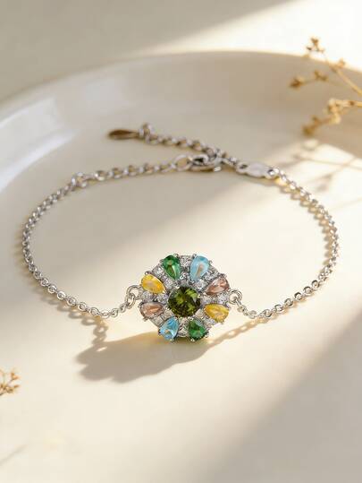 1pc Women's Luxury Colorful Gemstone Embellished Bracelet, Sparkling Party/Date/Holiday Gift