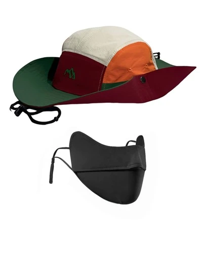 2pcs/Set Contrast Color Mountain Peak Embroidered Letter Bucket Hat & Ice Sleeve Set, Polyester Sun Protection Hat Suitable For Outdoor Hiking Camping Travel, Great Gift For Family, Friends, Boyfriend/Girlfriend, Christmas, Mother's Day, Father's Day, Teacher's Day, Birthday