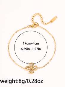 1 件装 - 高端不锈钢镂空四叶草手链 | 闪耀锆石纹理 | 不易褪色 | 百搭单品，提升您的时尚品味 - 金色 - 查看 2