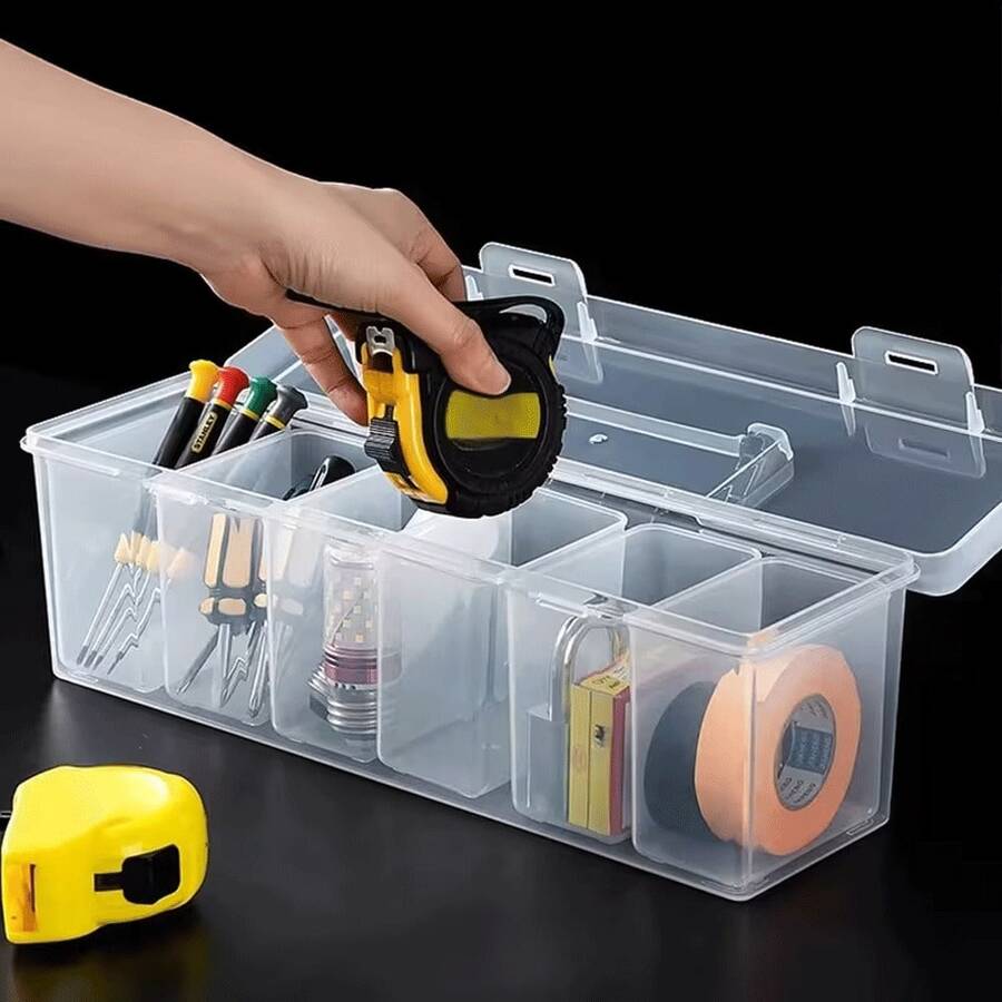 7 piezas Organizador portátil transparente con múltiples compartimentos, contenedor de almacenamiento de hardware transparente para tornillos, llaves, clavos, pernos, piezas, juguetes, cuentas, artículos pequeños, organización del hogar, almacenamiento en el garaje, contenedor de suministros para manualidades, cajón de compartimentos de plástico - Multicolor - Ver 1
