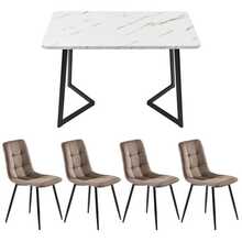 Dining Table And Chairs Set (Rectangular Table 117 X 68 Cm With 4 Chairs), Brown Velvet Dining Chairs, Black Table Legs. - Brown - View 6