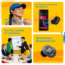 Miniso Écouteurs de traduction intelligente MS118 : Écouteurs sans fil Bluetooth 6.0 | Traduction IA en temps réel de 134 langues, logiciel gratuit à vie | 40 heures d'autonomie en lecture musicale, double mode pour les jeux et la musique | Charge rapide USB-C, cordon de transport, masque facial élégant et personnalisable, partenaire idéal pour le sport, les voyages et le travail - Jaune citron - Voir 3