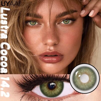  1 Pair UYAAI 14.2mm Brown Disposable Natural Color Pupil Fashion Makeup Cosmetic Lenses, Suitable For Daily Wear, Party Or Cosplay