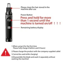 Electric Nose Hair Trimmer, USB Rechargeable Nose And Ear Hair Trimmer, Painless Men's Ear And Nose Trimmer, Portable Nose Hair Trimmer, Long Press Power On, LED Display Screen, Mini Compact Design, Fast Charging Through USB Interface - Black - View 10