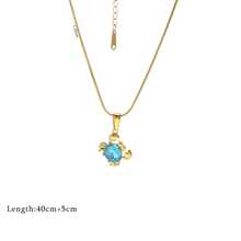 1 pieza Collar de acero inoxidable con colgante de gota de aceite, tortuga marina, estrella de mar y concha, joyería impermeable para mujer, playa de verano - Dorado - Ver 16