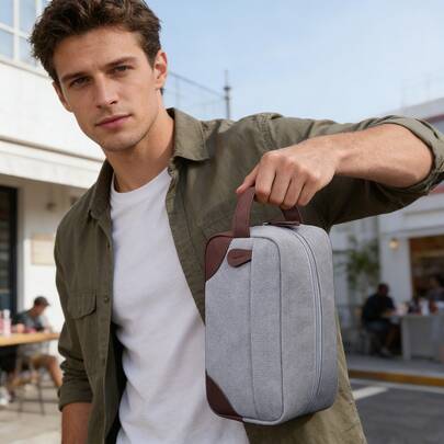 1pc Patchwork Color Cosmetic Bag, Large Capacity Storage Bag, Men's Business Travel Toiletry Bag, Daily Toiletries Organizer, Spring/Summer Travel Portable Makeup Bag, Suitable For Outdoor Travel, Minimalist And Convenient Multi-Function Storage Tool