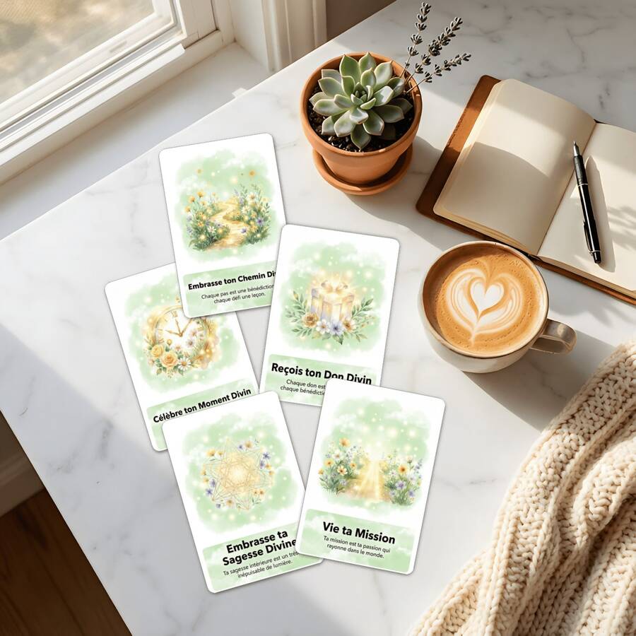 36张法语积极肯定卡片，自我成长思维模式发展工具，包含精神疗愈行动建议和个人情绪调节卡片 - 彩色 - 查看 1