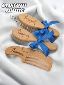 Customized Air Cushion Comb, Personalized Smooth Hair Comb, Ladies Initial Name Hair Comb, Men's Hairbrush, Laser Engraved Wooden Hair Brush Set, Wedding, Valentine's Day, Mother's Day Gift, Travel Comb, Couple Family Gift, Birthday Gift, Aesthetic - Multicolor - View 5
