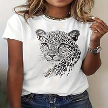 Talla Grande - Camiseta de Mujer Talla Grande con Estampado de Leopardo - Top Casual de Manga Corta con Cuello Redondo y Gráfico Animal, Tejido Elástico de Estiramiento Medio, Lavable a Máquina, Atuendo Casual de Primavera Verano, Camiseta con Estampado de Leopardo, Moda de Primavera - Multicolor - Ver 1