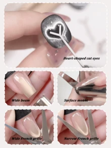 3件套Y型猫眼磁性贴片，可拼出心形和爪印形状，Y型磁性美甲工具，美甲用品，返校季必备，适用于美甲贴纸 - 彩色 - 查看 7