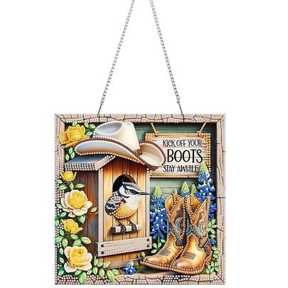 5D Diamond Painting Desk Decor Set, Diamond Embroidery Boot Pattern Desktop Decoration, Gemstone Inlaid Craft For Home & Bedroom