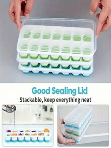 1pc Silicone Ice Cube Tray, Easy Release & Flexible, 14 Grids, Leak-Proof, Removable Lid, Stackable, Kitchen Tool - Multicolor - View 6