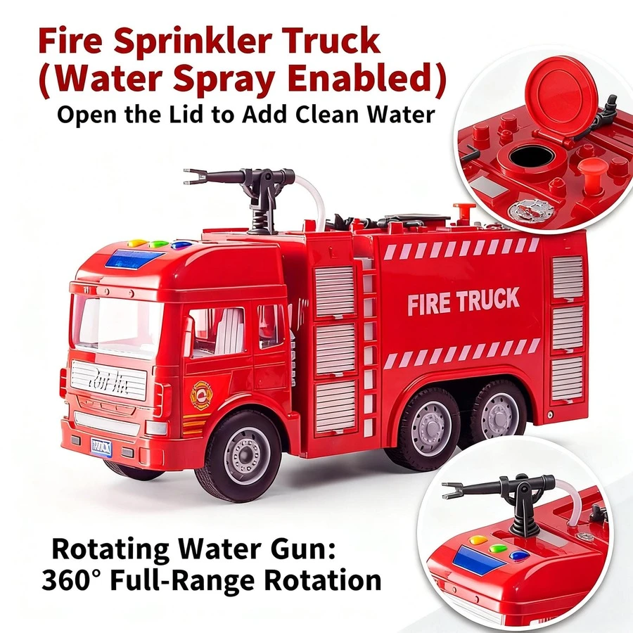 玩具，儿童玩具，玩具车，消防车，救援车，玩具消防车，惯性动力推拉式，带灯光和音乐，儿童消防车，红色，节日礼物，生日礼物，儿童游戏，圣诞节，万圣节，节日玩具，男孩礼物
