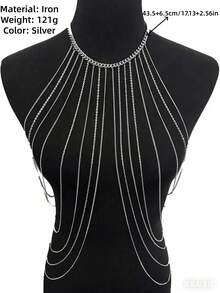 1pc Silver Body Chain Jewelry, Suitable For Beach Vacation Wear - Silver - View 3