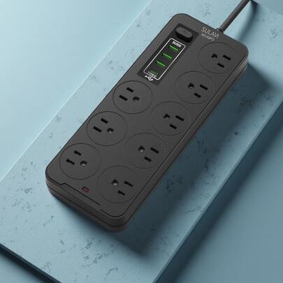 Extensor De Salida De Enchufe Múltiple 12 en 1 Con USB, Divisor De Enchufe Con Cable Estándar De EE. UU. De 2 m con 3 Puertos USB, 1 Extensión Tipo C y 8 ​​Salidas, Regleta con Adaptador De Cargador con Cable, Adecuada Para Oficina, Cabecera Y Viajes