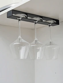 1/2pcs Heatproof Practical Hanging Glass Cup Holder, No Drilling Required, Thick Glass Cup Rack For Home Use - Black - View 2