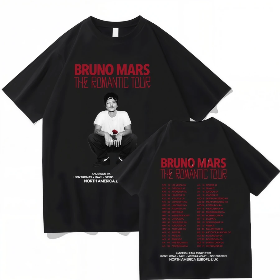 Bruno Mars The Romantic 2026 Tour T-Shirt Bruno Mars T-Shirt Unisex Youth And Adult T-Shirt Concert Outfits Cotton Comfort Stylish Tops - màu đen - Xem 1