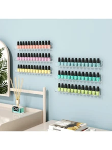 4/6/8pcs Wall-Mounted Nail Polish Rack With Removable Anti-Slip Plugs, Acrylic Nail Polish Storage Organizer Wall Mount Display Holds Up To 96 Bottles - Clear - View 9