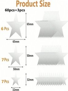 20片星形亚克力镜面墙贴，3种尺寸，带背胶，3D立体墙贴，适用于婴儿房、儿童房和家居DIY装饰（银色星星） - 五角星 - 查看 10