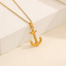 1件波西米亚风不锈钢链条锚形吊坠项链，百搭简约度假风设计珠宝礼品 - 船錨 - 查看 4