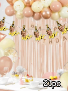 7/14/21件套定制人脸照片生日帽横幅，个性化趣味60岁生日横幅花环，闪光黄色人体图案生日照片背景横幅，生日派对装饰横幅，退休派对，送给父母、家人、朋友的趣味生日周年纪念礼物，单身派对用品，个性化礼物 - 彩色 - 查看 10