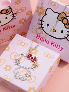 SANRIO 1 chiếc dây chuyền mặt hình mèo dễ thương với nơ đỏ, thích hợp làm quà tặng cho bạn gái hoặc quà sinh nhật (không kèm hộp quà). - Nhiều màu - Xem 3
