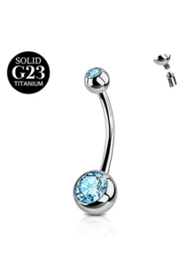 1pc Titanium Alloy Pink And Blue Cubic Zirconia Women's Belly Ring, 14G Short Belly Piercing Jewelry, Internal Threaded Belly Ring 6/8/10/12/14/16mm - Silver - View 6