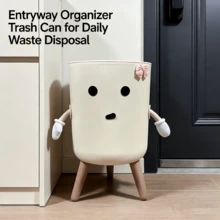 1pc Cute Cartoon Large Trash Can With Lid - Press To Open, Durable Plastic Garbage Bin Suitable For Kitchen, Bathroom, Living Room - Multicolor - View 2