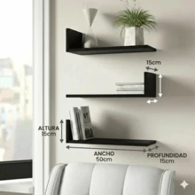 Juego 3 Repisa Librero Flotante Moderno L Grande 50x15cm Estante Blanco Negro Chocolate - Marrón - Ver 5