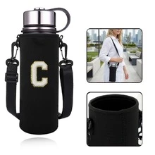 1个550-1500毫升运动水壶保温袋，带肩带和可调节水壶套，并绣有A-Z字母。 - 黑色 - 查看 26