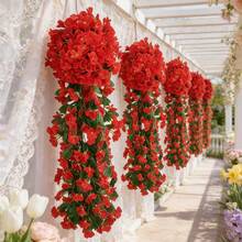 1 pièce Vigne de glycine violette artificielle de 80 cm, convient pour les paniers à fleurs suspendus, les couronnes de fleurs artificielles, les bouquets de mariage, la décoration intérieure/extérieure, la Saint-Valentin, les anniversaires, les cadeaux de remise des diplômes - Rouge - Voir 9