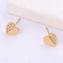 一套不锈钢链镶钻心形吊坠项链和耳环，时尚奢华设计珠宝套装，百搭优雅项链耳环首饰礼品 - 金色 - 查看 6