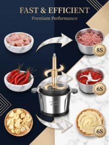 1 pieza Picadora eléctrica de cocina de acero inoxidable Sokany, picadora multifunción con 2 ajustes de velocidad, equipada con 4 cuchillas para picar carne, cebolla, frutas y verduras - Plateado - Ver 8