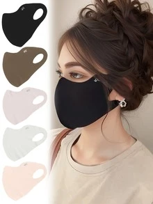 女士时尚纯色黑/灰/粉色轻薄透气防晒口罩套装，适合户外旅行、度假和日常佩戴 - 彩色 - 查看 1