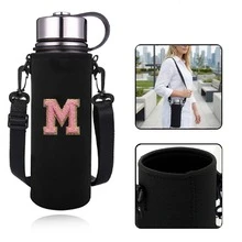 1 túi đựng bình nước thể thao giữ nhiệt 550-1500ml, kiểu đeo chéo, có dây đeo điều chỉnh được, kèm vỏ đựng bình nước thêu chữ A-Z. - màu đen - Xem 10