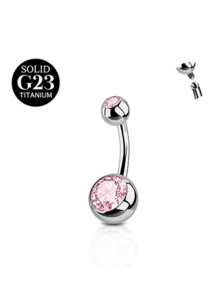 1pc Titanium Alloy Pink And Blue Cubic Zirconia Women's Belly Ring, 14G Short Belly Piercing Jewelry, Internal Threaded Belly Ring 6/8/10/12/14/16mm - Silver - View 10
