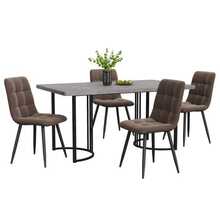 Dining Table And Chair Set (5 Pieces), Table With 4 Chairs, Modern Kitchen Table And Chair Set, 140 X 80 Cm Table, Black Metal Table Legs, Grey MDF Tabletop, Brown Velvet Dining Chairs - Grey - View 3